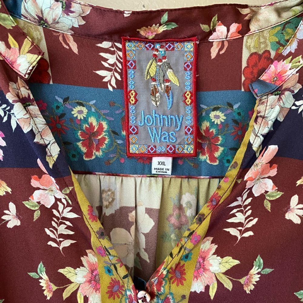 Johnny Was Laurie Milan Blouse print silk vintage boho plus size peasant Sz XXL - Picture 13 of 16